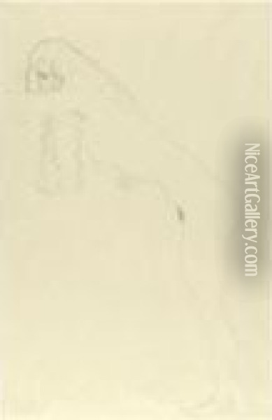 Madchenakt Mit Langen Haaren Und
 Nach Vorn Gebeugtem Oberkorperor Nackte Mit Herabhangenden Haaren Oil Painting - Gustav Klimt