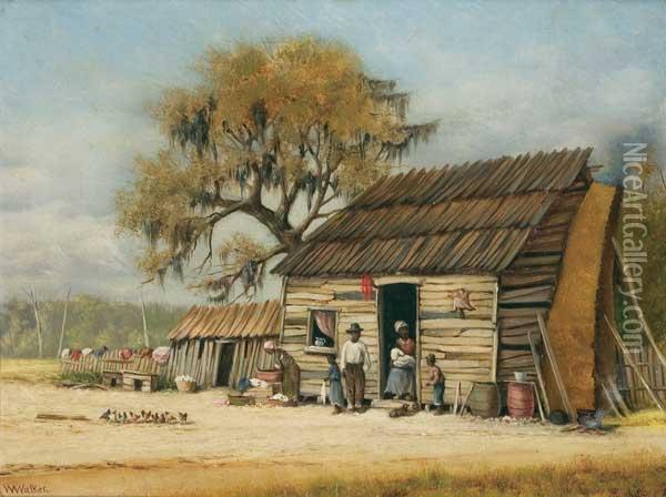 Cabin Scene With Live Oak Oil Painting - William Aiken Walker