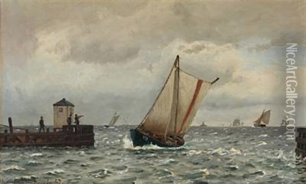 Harbour Scene From Dragor, Denmark Oil Painting - Christian Blache