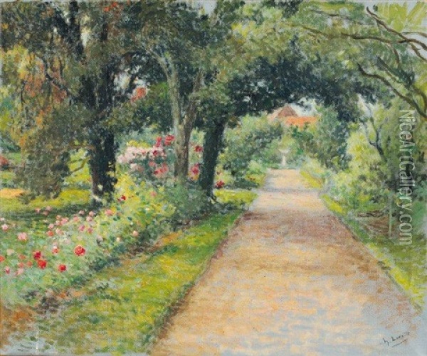 L'allee Du Jardin Au Printemps Oil Painting - Henry Lerolle