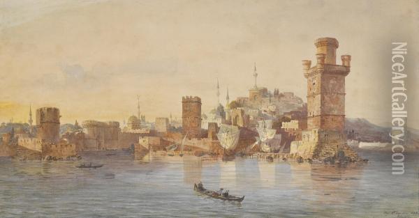 View Of Rhodes Oil Painting - Eugene Napoleon Flandin