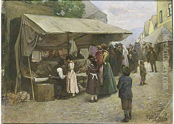 Market Day Oil Painting - Gustav August Hessl