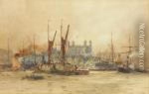The Pool Of London And The Tower Oil Painting - Charles Edward Dixon