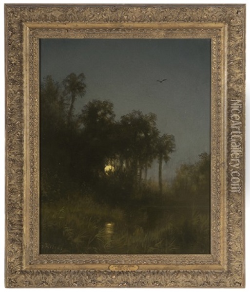 Moonlight In Florida Oil Painting - Hermann Herzog