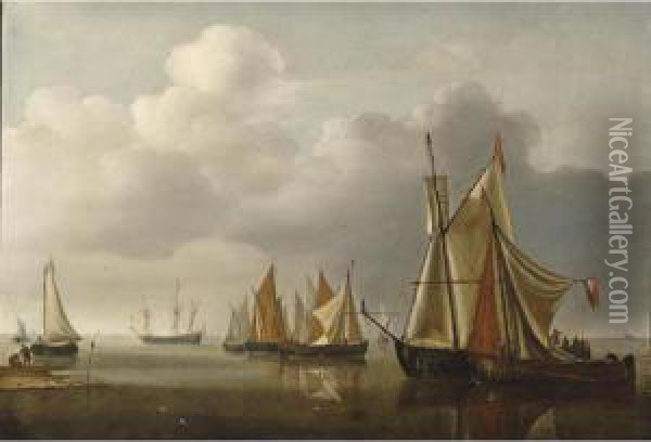 Ships On A Calm Sea Near The Coast Oil Painting - Hendrick Dubbels