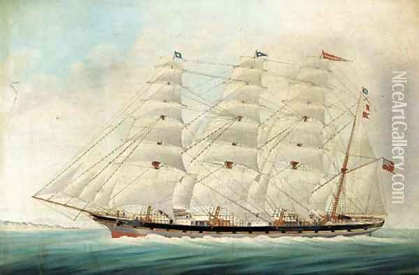 The four-masted barque Crown of Germany under full sail in coastal waters Oil Painting - Robert Taylor