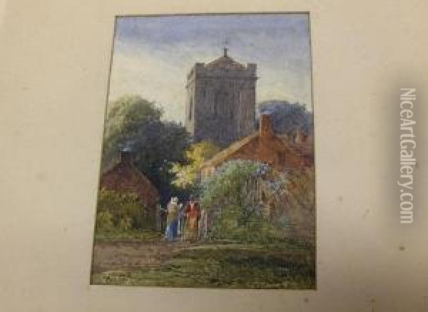 A Worcestershire Church Oil Painting - Henry Martin Pope