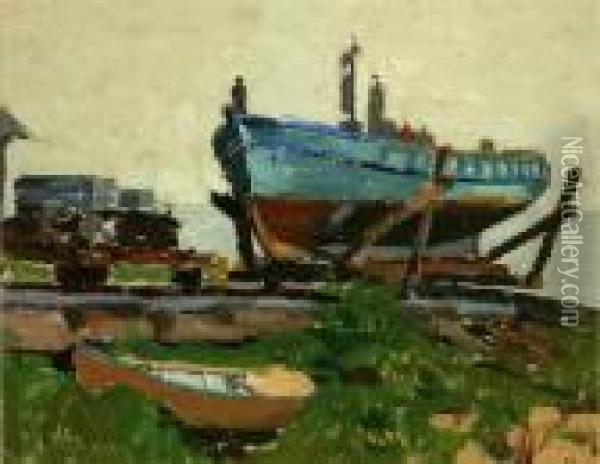 Boat In Dry Dock Oil Painting - Ferdinand Kaufmann