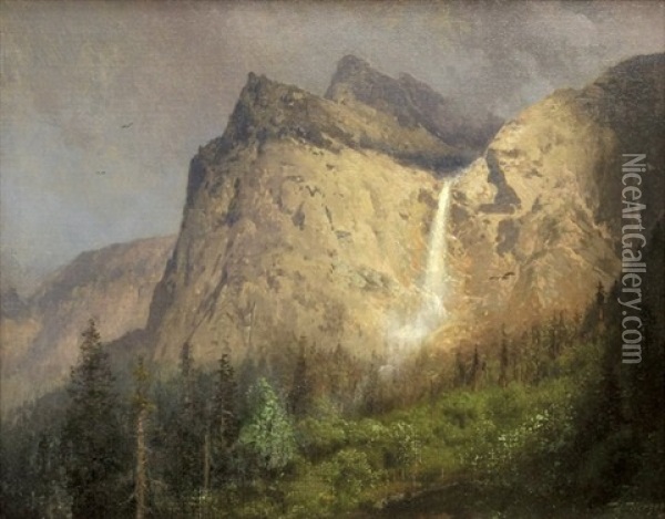 Bridal Veil Falls, Yosemite Oil Painting - Hermann Herzog