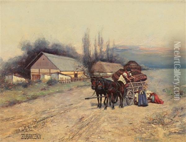 Returning Home From The Fields Oil Painting - Lorand (Roland) Zubriczky
