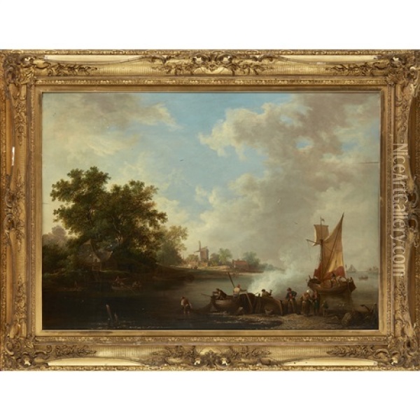 View On The Banks Of The Thames Oil Painting - Edward Williams