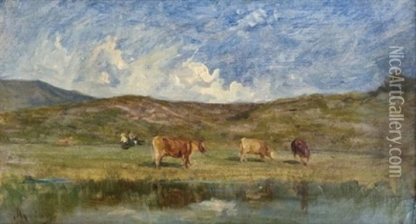 Troupeau Pres De La Mare Oil Painting - Adolphe Appian