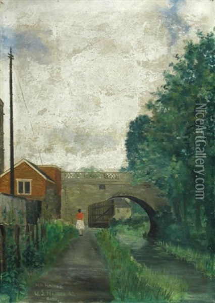 Walker By A Bridge, Bath Oil Painting - Wilfred Stanley Haines
