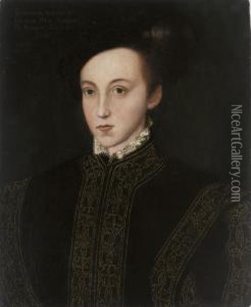 Portrait Of Edward (1537-1553), Prince Of Wales, Later King Edward Vi, Bust-length, In A Black Doublet With Gold Embroidery And A Black Cap Oil Painting - William Scrots