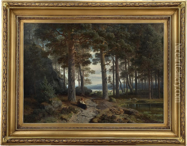 The Inner Of A Pine Tree Forest Oil Painting - Hans Fredrik Gude