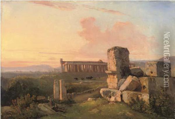 Ruins At Paestum Oil Painting - Giacinto Gigante