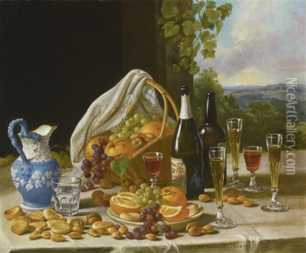 Still Life With Wine And Fruit Oil Painting - John F. Francis