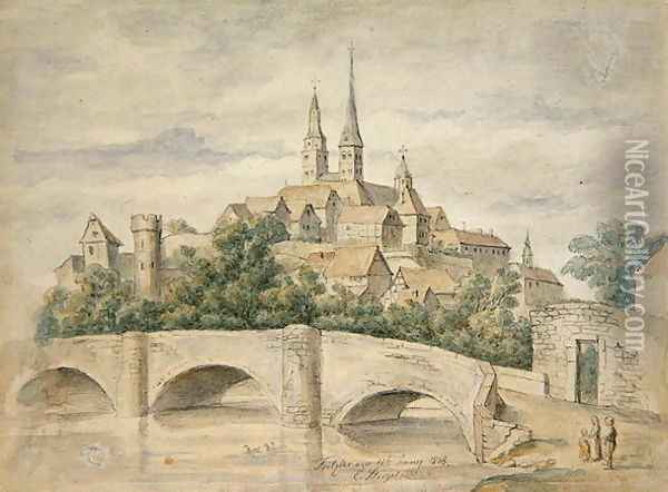 View of Fritzlar, 1848 Oil Painting - Eduard Stiegel