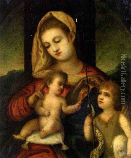 Madonna Mit Jesus - Und Johannesknaben Oil Painting - Jacopo Palma il Vecchio