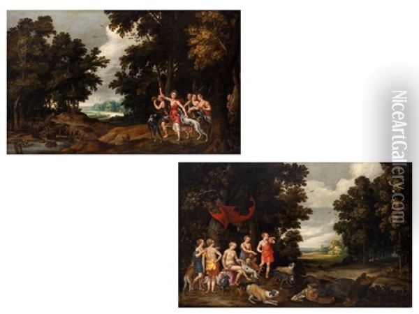 Diana Und Die Nymphen Auf Der Jagd Sowie Diana Und Die Nymphen Nach Der Jagd Rastend Oil Painting - Jan Brueghel the Elder