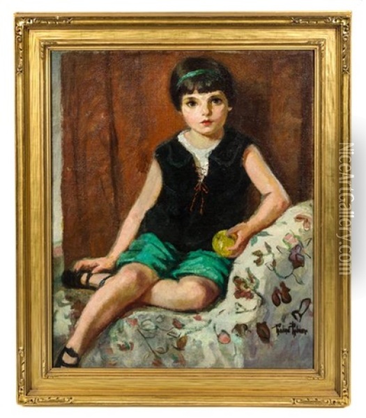Seated Girl With An Apple Oil Painting - Pauline Palmer