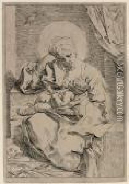 Madonna And Child With A Bird Oil Painting - Simone Cantarini Il Pesarese