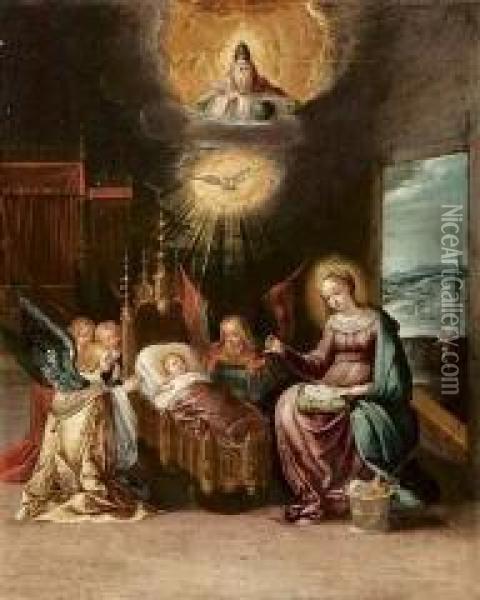 La Ss.trinita E La Vergine Oil Painting - Maarten de Vos