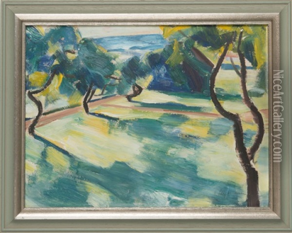 Blick Vom Mansardenzimmer Im Lorenzhof In Den Garten Oil Painting - Heinrich Stegemann