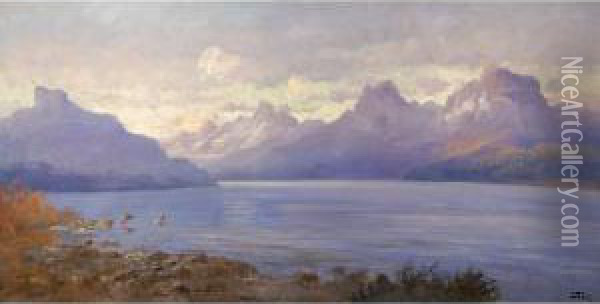 Jackson Lake Oil Painting - John Fery