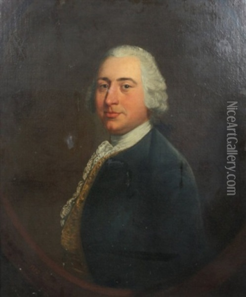 Half Length Portrait Of A Gentleman Wearing A Blue Jacket And Gold Waistcoat Oil Painting - Thomas Gainsborough
