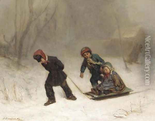 Returning from the wood in winter Oil Painting - James Crawford Thom