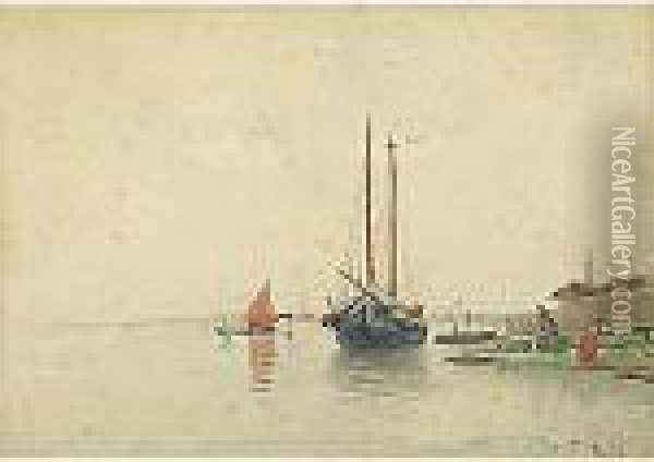 Barche Al Largo Di Venezia Oil Painting - Emanuele Brugnoli