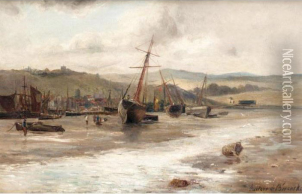 Boats At Low Tide Oil Painting - Gustave de Breanski