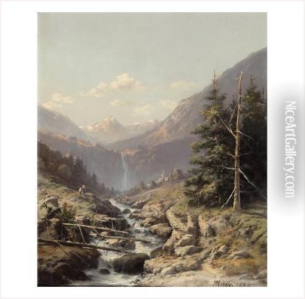 Cascade Et Torrent En Montagne Oil Painting - Henry Mosny