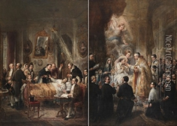 La Buena Y Mala Muerte Del Duque De Montpensier (pair) Oil Painting - Jose Maria Romero