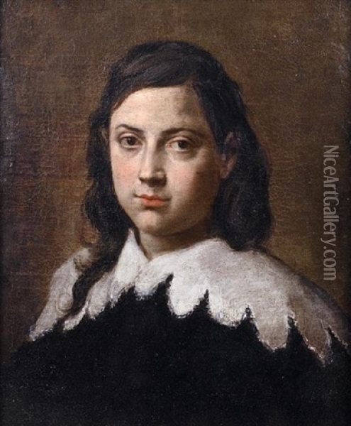 Portrait Of A Young Boy In Black Costume With A White Lace Collar Oil Painting - Carlo Ceresa
