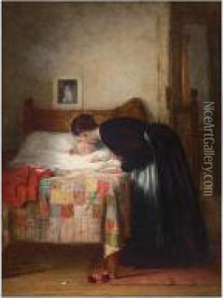 A Kiss Goodnight Oil Painting - Frederick Daniel Hardy