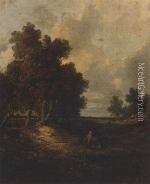 A Wooded Landscape With Faggot Gatherers Oil Painting - John Crome the Elder