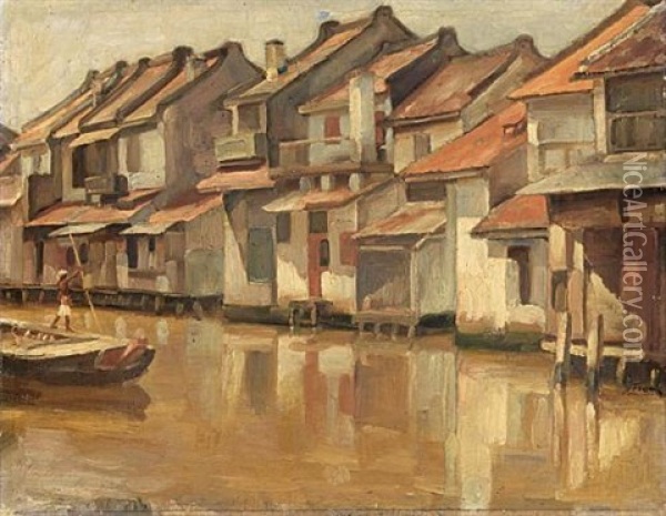 A View Of The Benedenstad, Djakarta Oil Painting - Jan Frank Niemantsverdriet