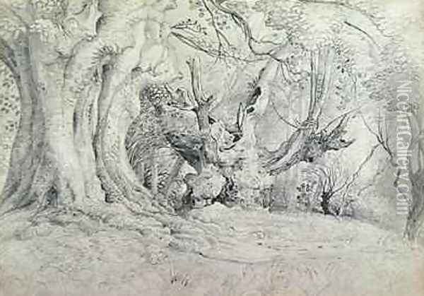 Ancient Trees, Lullingstone Park, 1828 Oil Painting - Samuel Palmer