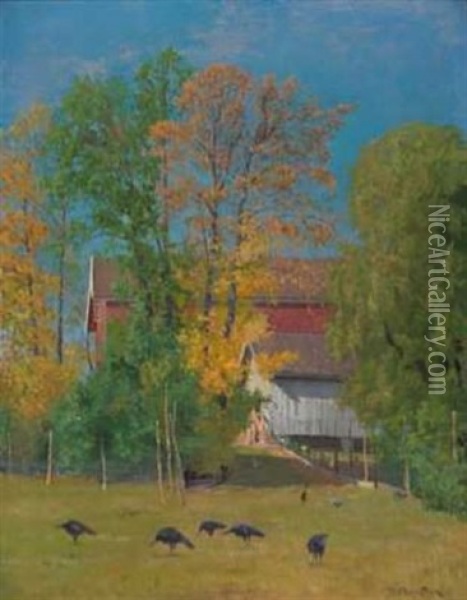 Oktobermorgen Oil Painting - Nils Severin Lynge Hansteen