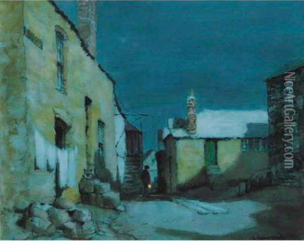 Moonlight, Norway Square, St. Ives Oil Painting - Albert Moulton Foweraker