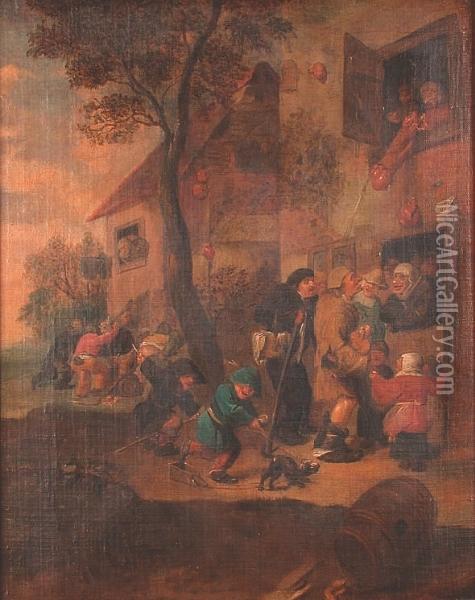 Beggars At A Cottage Door Oil Painting - Cornelis (Pietersz.) Bega