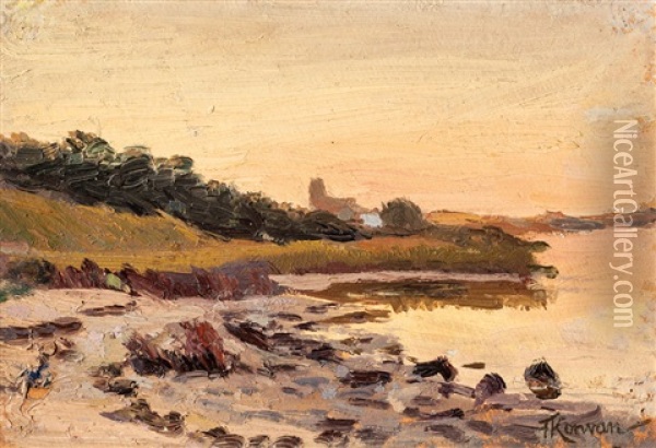 Studie Eines Strandes Bei Sonnenuntergang Oil Painting - Franz Korwan