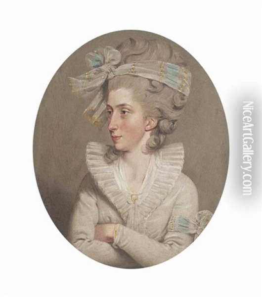 Portrait Of Letitia Anna Philippa Pervis, Bust-length, In A White Dress Oil Painting - John Downman