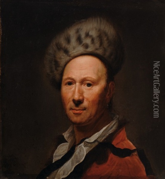 Portrait Of A Man Wearing A Fur Hat Oil Painting - Christian Seybold