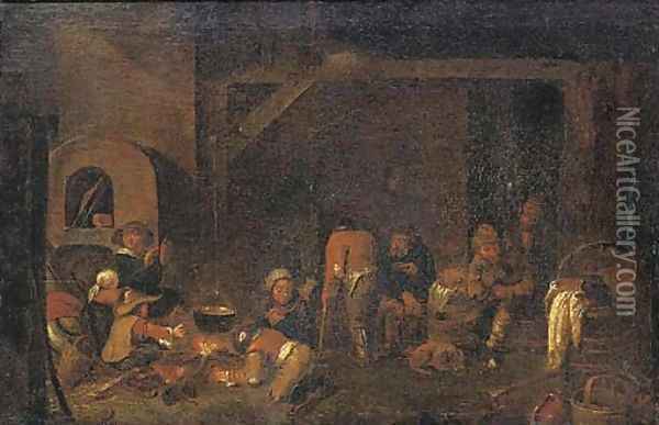 Peasants in a kitchen Oil Painting - Egbert Van Heemskerck
