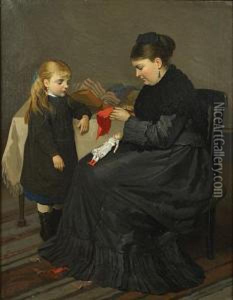 Grootmoeder En Kind Met Pop Oil Painting - Basile De Loose