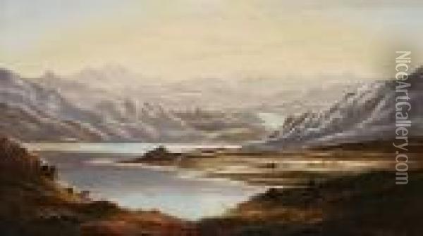 Red Deer In Highland Landscape Oil Painting - Charles Leslie