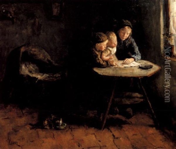 The Reading Lesson Oil Painting - Jacob Simon Hendrik Kever